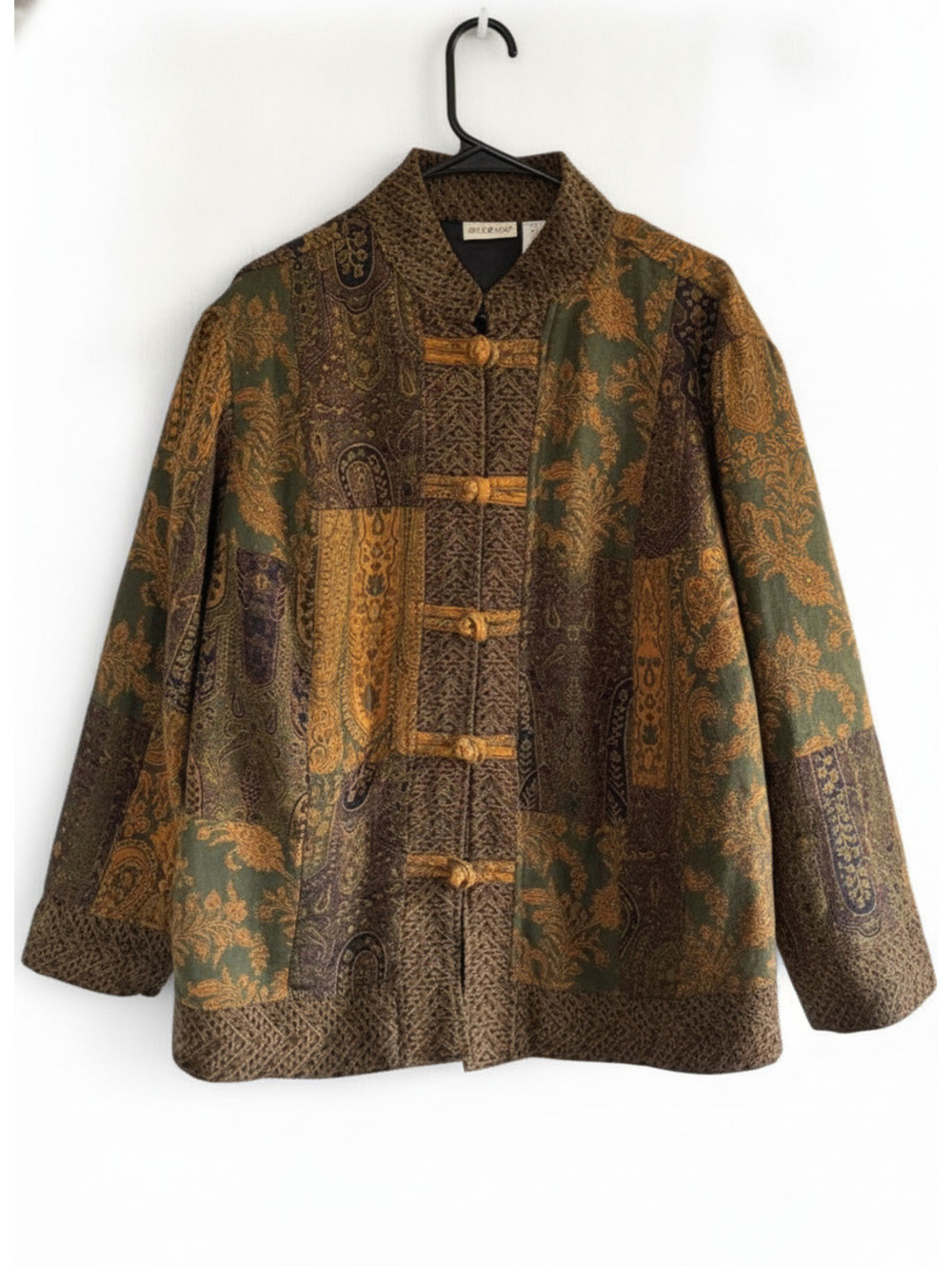 White Stag Women's Vintage 90s Green and Brown Paisley Bomber Jacket Large 12/14